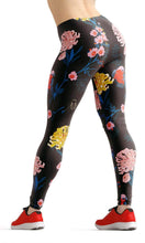 Load image into Gallery viewer, Yellow pink flowers high waist yoga pants - Shopping ing
