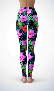 Black pink flower legging - Shopping ing