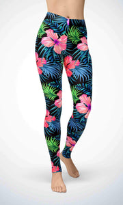 Black pink flower legging - Shopping ing