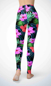 Black pink flower legging - Shopping ing